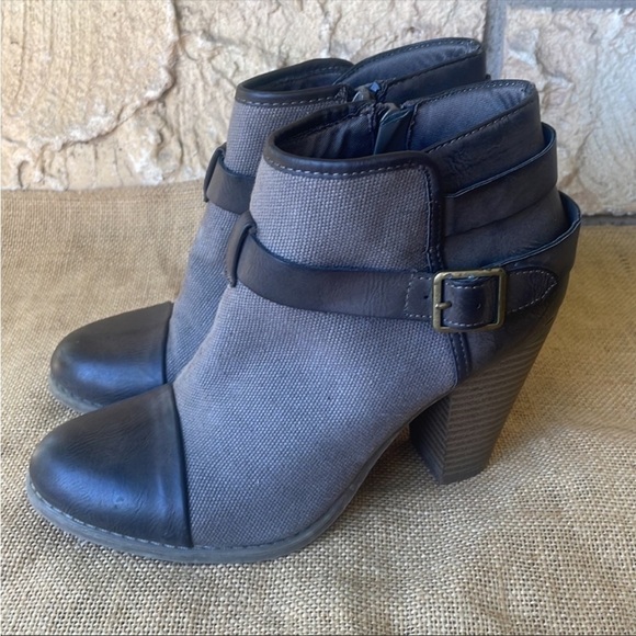 LC Lauren Conrad Farren Booties High Heel Brown Canvas Side Zip Size 7 - Picture 10 of 12